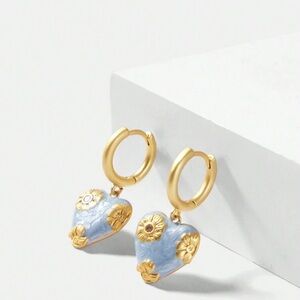 Trends GOLD-TONE BLUEOMBRE FLOWER & HEART DANGLE EARRINGS
